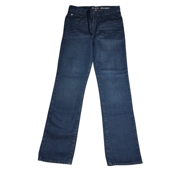 NWT PLACE Girls Denim Jeans SZ 16 Dk Blue Straight Leg Adjustable Waist - Picture 1 of 8